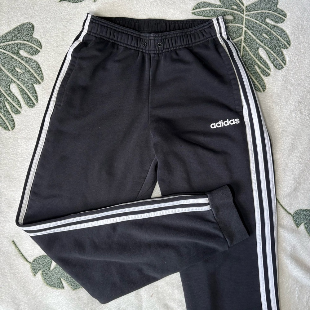 Adidas Black Sweatpants with White Stripes On The Side Small With Pockets